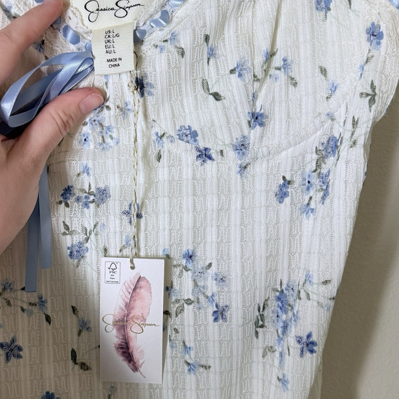 Jessica Simpson white blue floral lace dress Size L - Picture 5 of 5